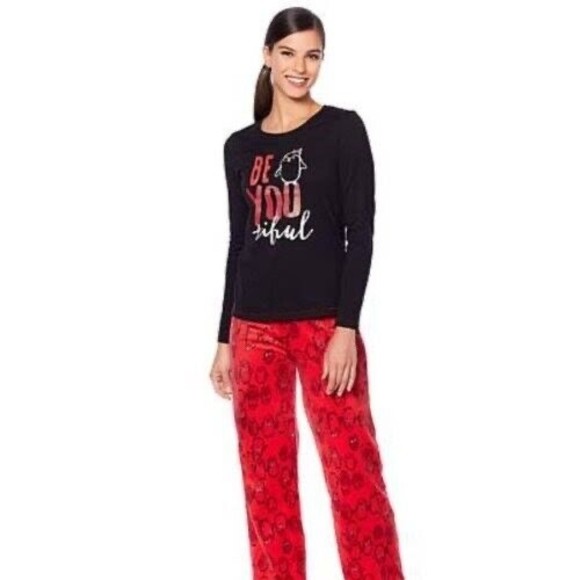 HUE Long Sleeve Crewneck Whimsical Penguin BE YOU TIFUL Beautiful T-Shirt Size M - Picture 7 of 7